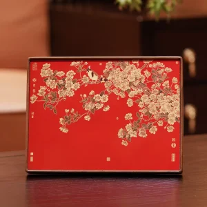 Flowers & Birds Retro Chinese Style Brass & Solid Wood Tabletop Showpiece for Home Office Room Decor