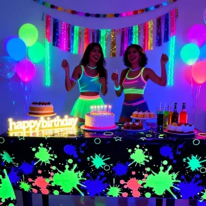 Fluorescent Disposable Tablecloth Waterproof Oil-proof Plastic Table Cover for Birthday Party Festival Decoration