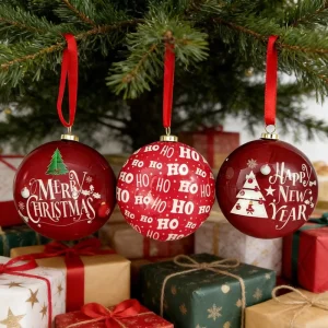 Foam Christmas Ball Ornaments Custom “Merry Christmas” & “Happy New Year” Tree Decorations