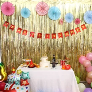 Foil Fringe Backdrop Curtain for Birthday Graduation Baby Shower Party Decorations
