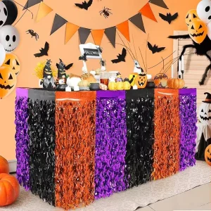 Foil Fringe Tinsel Table Skirts Disposable Table Skirt Banner for Tables Backdrop Curtain Party Supplies Halloween Decorations