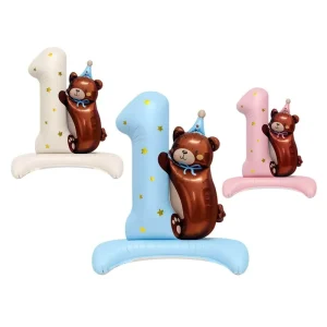 Foil Matte Balloon Party Decoration Standing Base Bear Digital Number Balloon For Baby Birthday Gender Disclosure Party Decor