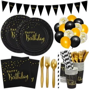 Foil Stamping Birthday Theme Disposable Dinnerware Set Party Decorations Paper Matching Set Tableware Party Supplies