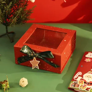 Foldable Christmas Gift Box with Window and Colorful Ribbon Paper Box Gift Boxes for Present