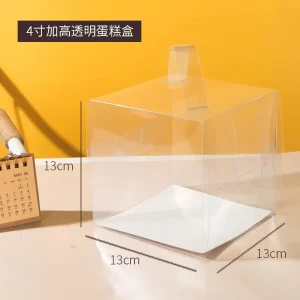 Foldable Transparent PET Plastic Square Cake Box With Handle For Jelly Juice Bakery Items