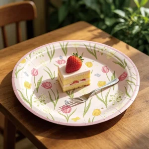Food Grade Dessert Paper Plates Colored Flower Printed Disposable for Birthday Party Baby Shower Home Celebration Tableware