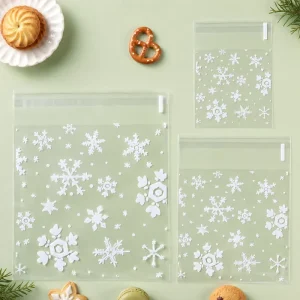 Food Grade High Transparency OPP Self Adhesive Bags Snowflake Pattern for Bread Cookies Celebrity Photo Cards