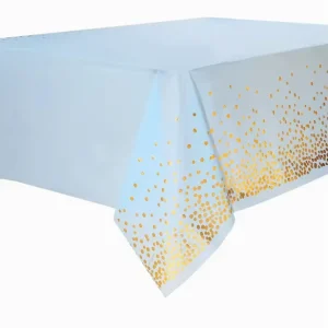 Food Grade Light Blue Plastic Tablecloths Gold Dot Print Party Table Covers for Baby Shower & Boys Birthday Party