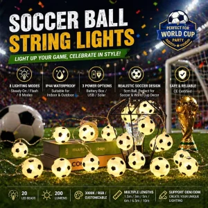 Football String Lights LED Soccer Ball Fairy Lights USB Battery Solar Powered for Party Room Garden Decoration