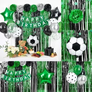 Football-themed Birthday Party Balloon Black and Green Set Banner Aluminum Film Decoration Arrangement