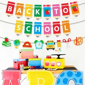 For Cross Border Back to School Season Party Decor Paper Banners Garlands Pennants Pencil Apple Letter Designs