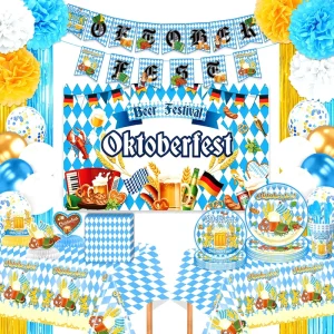For Germany Oktoberfest Party Supplies Dinnerware Set Banners Balloons Honeycomb Decorations Cloth Paper China