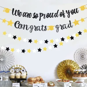 For Graduation Teacher’s Day Celebration Party Background Wall Decoration Gold Glitter Pull Flag Doctor’s Cap Five pointed