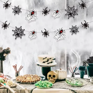 For Halloween Spider Web Garland Decoration Paper Material Simulated Doll Arrangement Party Supplies Banner