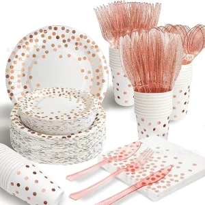 For Party Paper Plates Direct Manufacturer Polka Dot Gold Embossed White Background Disposable Tableware Parties