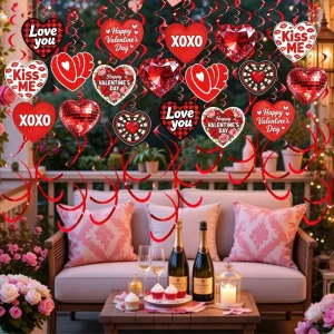 For Valentine’s Day Love Heart Hanging Swirl Decoration Wedding Anniversary Theme Party Flower Strap Spiral Ornaments