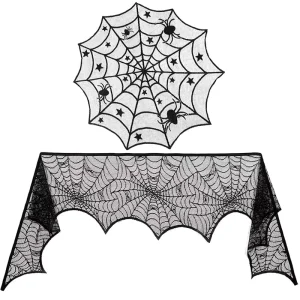 Foreign Trade Style Black Lace Spider Web Bat Halloween Ghost Festival Decorative Tablecloth Indoor Use