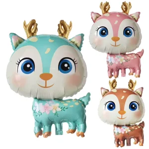 Forest Deer Foil Balloons Cartoon Sika Deer Shaped Mylar Balloons for Kids’ Party & Forest Themed Decorations