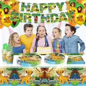 Forest Lion Party Tableware Set Birthday Paper Plates Cups Napkins Tablecloth Birthday Party Decorations