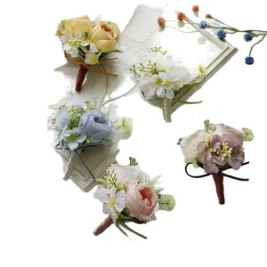 Forest Style Handcrafted Decorative Wedding Flowers Plants Artificial Bride Boutonniere for Christmas Mother’s Day Halloween