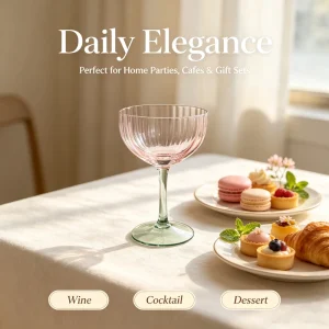 French Retro Style Crystal Ice Cream Goblet Reusable Glass 15.56oz Capacity Powder Green Color Weddings Festivals Anniversaries