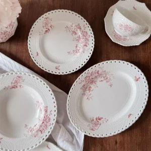 French Vintage Floral Language Bone China Plate Dish Retro Style Food Grade Wedding Birthday Gift