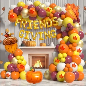 Friend Giving Latex Balloon Garland Arch Kit Fall Orange Yellow Brown Maple Leaf Pumpkin Thanksgiving Autumn Harvest Party Decor