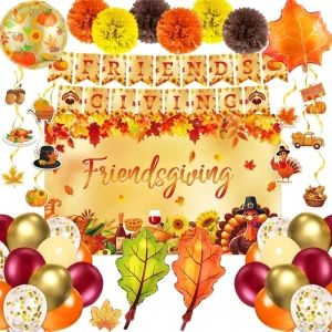Friendsgiving Happy Wall Decorations with Balloon Garland and Paper Flowers