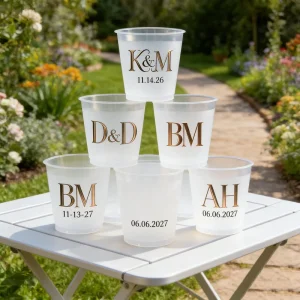 Frosted Stadium Beer Tea 16oz Custom Logo Plastic Shot Glass Party Wedding Cups Mini Dessert Cup Bride Monogram Wedding Bar