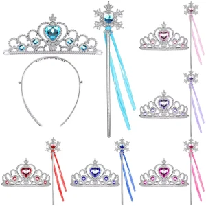 Frozen Birthday Party Supplies 2pcs set Girls Princess Tiara Crown Magic Wand Kids Crown Rhinestone Tiara