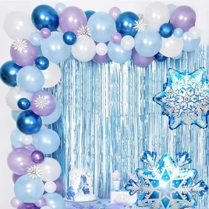 Frozen Theme Party Balloons Garland Arch Kit Snowflake Foil Balloons for Kids Birthday Party Decoration