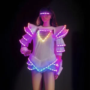 Full Color LED Remote Control Light-Up One-Piece Ballroom Dress Stage Performance Costume Women DJ Singer Bodysuit Rechargeable