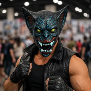 Full Face Bat Demon Mask Realistic Latex Funny Goofy Mask Fangs Glowing Eyes Scary Halloween Cosplay Party Accessories Custom