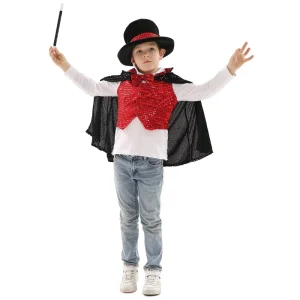 Funny Kids Role Play Halloween Fancy Dress Children Magician Costume with Top Black Polyester Unisex Comfortable TV & Movie