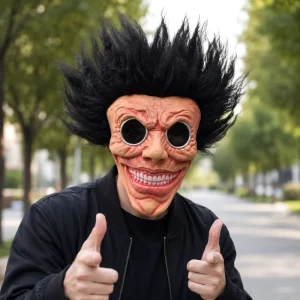Funny Monster Latex Full Head Cosplay Mask with Black Spiky Hair Big Smile Sunglasses Reusable Eco Friendly for Halloween Party