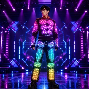 Futuristic Programmable RGB LED Light up Dance Costume Luminous Stage Wear for Nightclub Rave Party DJ Performance