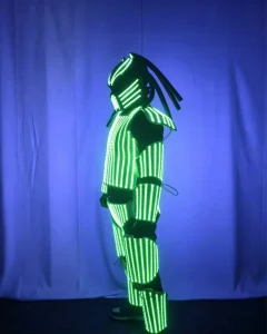 Futuristic White LED Strip Samurai Warrior Light Costume Full Set Glowing Robot Armor Outfit Ballroom Dance Spandex Cotton