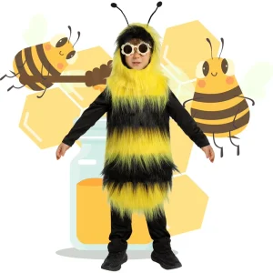 Fuzzy Bumblebee Costume For Kids Yellow Black Striped Plush Vest With Antenna Headband Halloween Stage Performance Suit