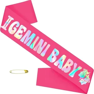 GEMINI BABY Sash with Iridescent Foil Hot Pink Zodiac Gemini Birthday Sash May June Horoscope Birthday Party Decorations