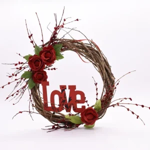 GY BSCI Artificial Love Heart Flower Wedding Wreath Front Door Valentine’s Day Decoration