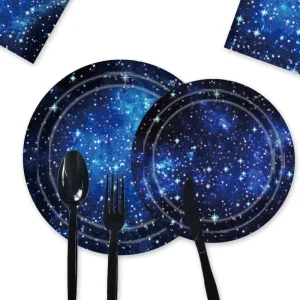 Galaxy Party Starry Night Supplies Tableware Set Outer Space Theme Birthday Starry Sky Party Decorations Includes Plates Napk