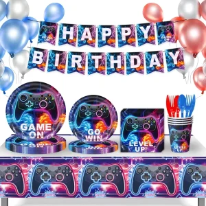 Game Theme GAME on Boy’s Birthday Party Decoration Supplies Disposable Tableware Banner Paper Plate Tissue Tablecloth Set