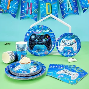 Gamer Birthday Party Valentine’s Day Halloween Decorations Night Disposable Dinner Dessert Plates Napkins Cups Knives Forks