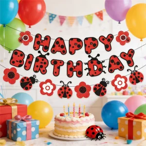Garden Decoration Set for Spring Insect Theme Birthday Party Set with Ladybug Flower Flag Party Banner