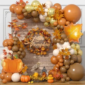Garland Arch Kit Charcoal Orange Brown Gold White Bohemian Latex Balloon Maple Leaf Pumpkin Foil Autumn Thanksgiving Party Decor