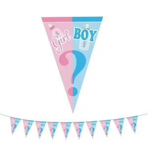 Gender Reveal Triangle Bunting Banner Pennant Flags for Baby Shower Gender Reveal Party Pregnancy Announcement Decorations