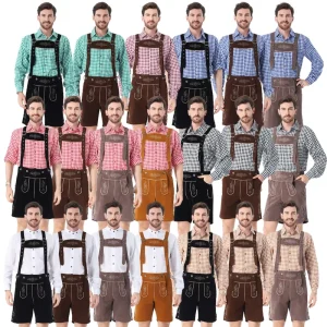 German Halloween Red Plaid Shirt Overall Bavarian Traditional Festival Party Men Oktoberfest Costume for Beer Festival