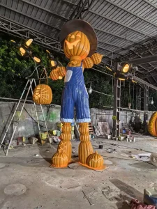 Giant 14 Feet Outdoor Fiberglass Halloween Pumpkin Sculpture Decoration with LED Light for Commercial Halloween Decoration
