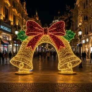 Giant 3D Bell Arch Light Gold 14ft RGB Color Changing LED IP65 Remote Outdoor Walk-through Park Decor CE UL RoHS