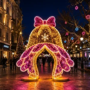 Giant 3D Christmas Bell Arch Light Champagne and Pink 10ft Warm White IP65 Waterproof Mall Square Holiday Decor CE UL